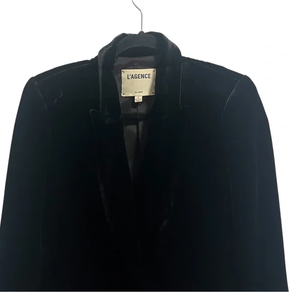 L’AGENCE Chamberlain Velvet Blazer Jacket Black - Picture 4 of 11